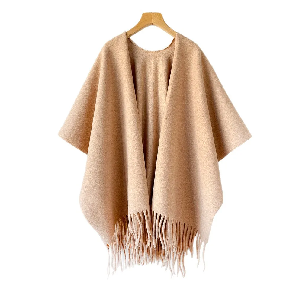 Woven Scarf Blanket - ผ้าคลุมไหล่กันหนาวสำหรับผู้หญิง หนา อบอุ่น มีพู่ ผ้าคลุมไหล่ปอนโช สำหรับเดินทางฤดูใบไม้ร่วง