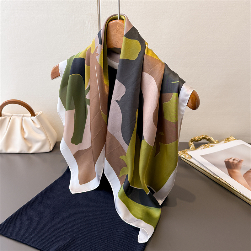 Scarf Silk Square - ผ้าพันคอสี่เหลี่ยมลายดอกไม้ ผ้าไหมเทียม สำหรับผู้หญิง ปี 2026 ผ้าพันคอ